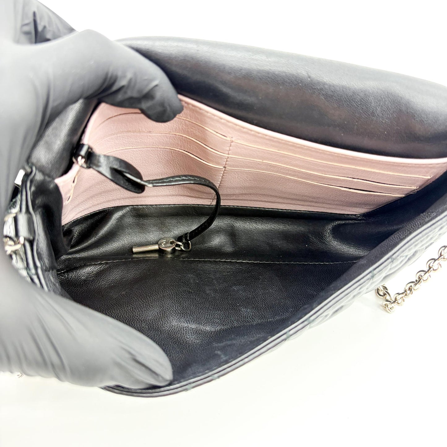 Dior Miss Dior Promenade Lambskin Pouch Black Silver Hardware