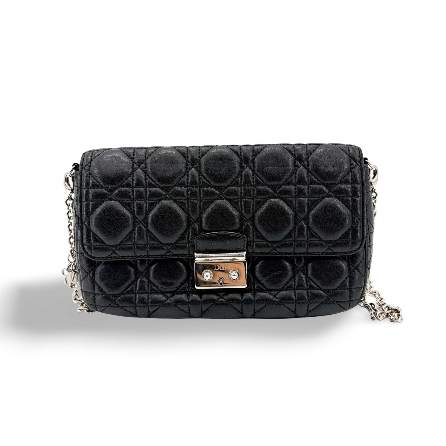 Dior Miss Dior Promenade Lambskin Pouch Black Silver Hardware