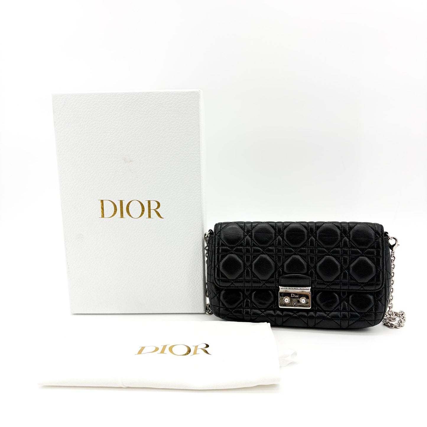Dior Miss Dior Promenade Lambskin Pouch Black Silver Hardware