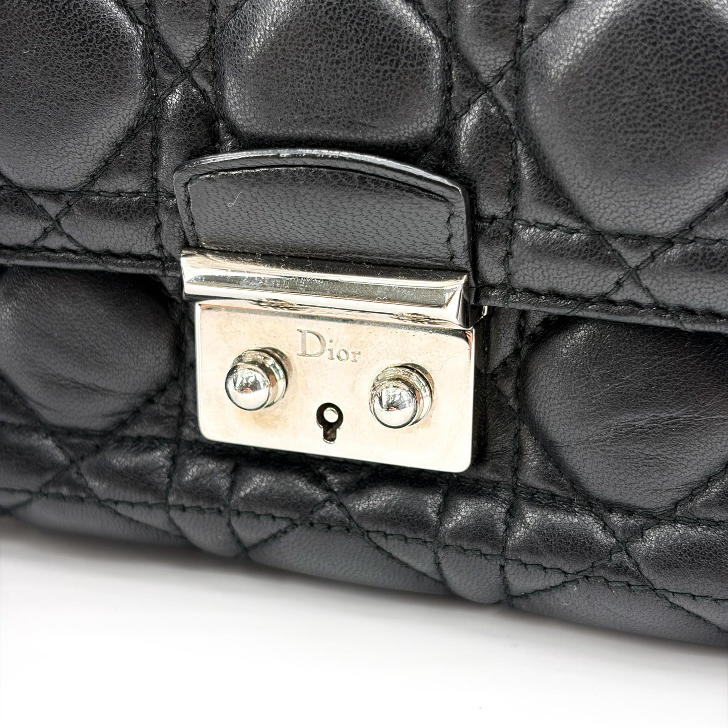 Dior Miss Dior Promenade Lambskin Pouch Black Silver Hardware