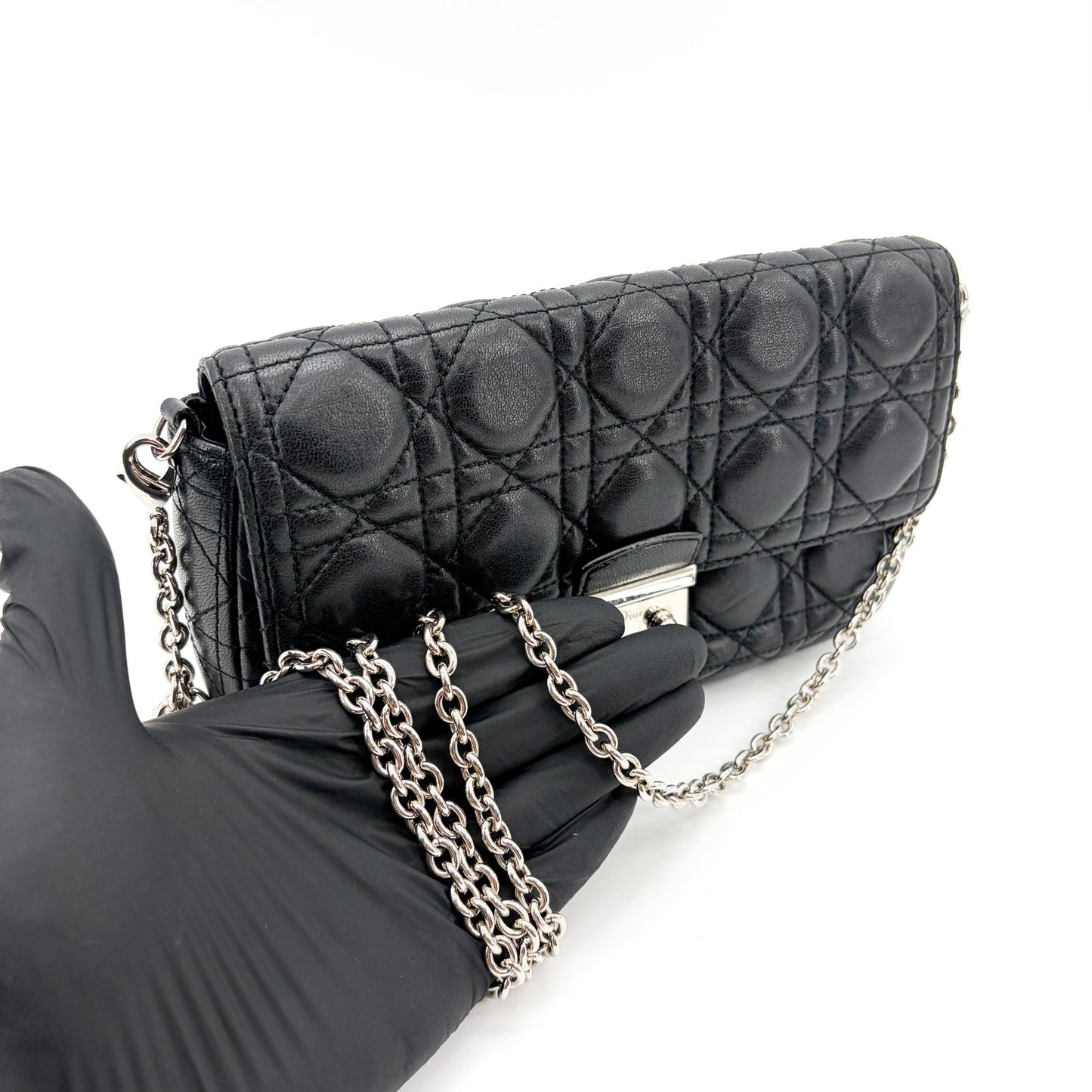 Dior Miss Dior Promenade Lambskin Pouch Black Silver Hardware
