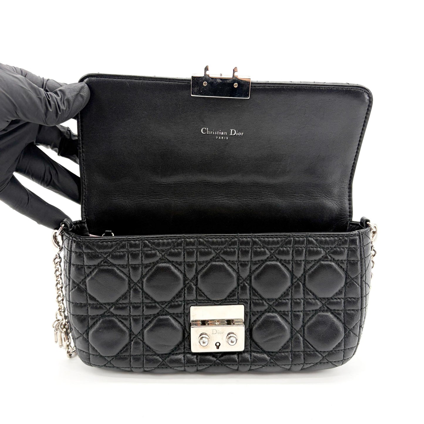 Dior Miss Dior Promenade Lambskin Pouch Black Silver Hardware