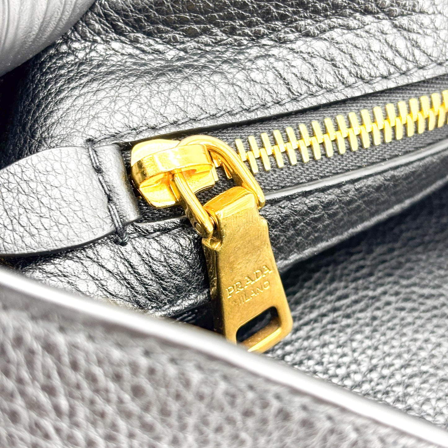 Prada Vitello Daino Leather Tote Bag Black Gold Hardware