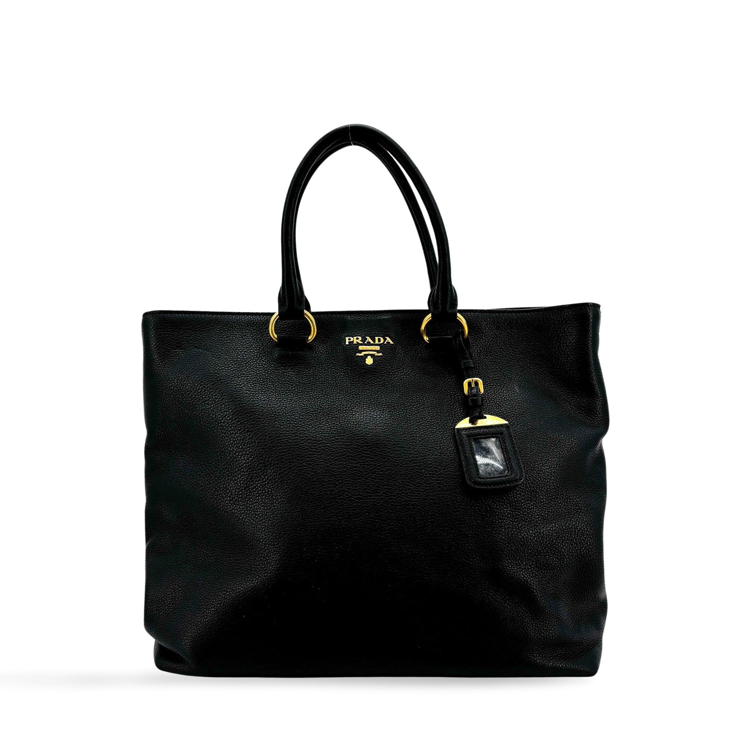 Prada Vitello Daino Leather Tote Bag Black Gold Hardware