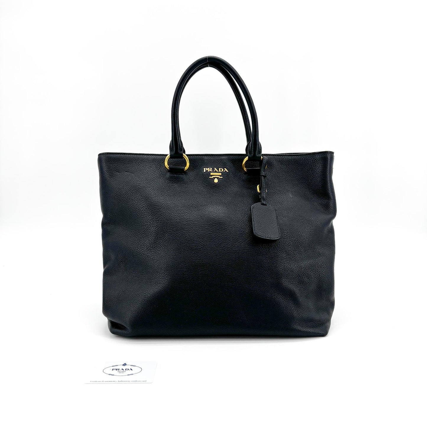 Prada Vitello Daino Leather Tote Bag Black Gold Hardware