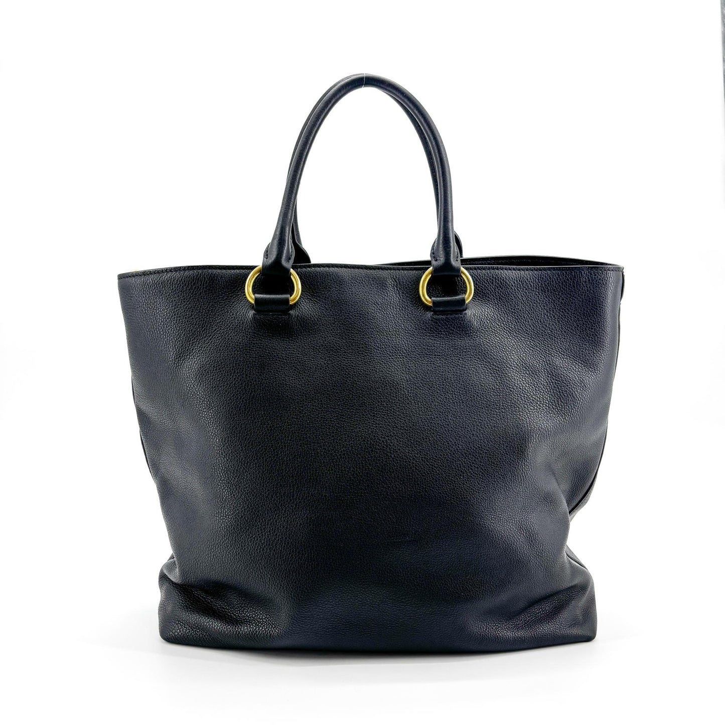 Prada Vitello Daino Leather Tote Bag Black Gold Hardware