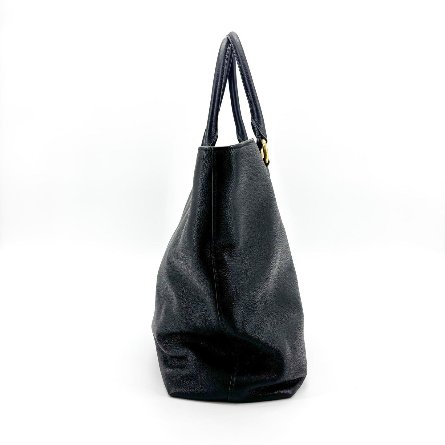 Prada Vitello Daino Leather Tote Bag Black Gold Hardware