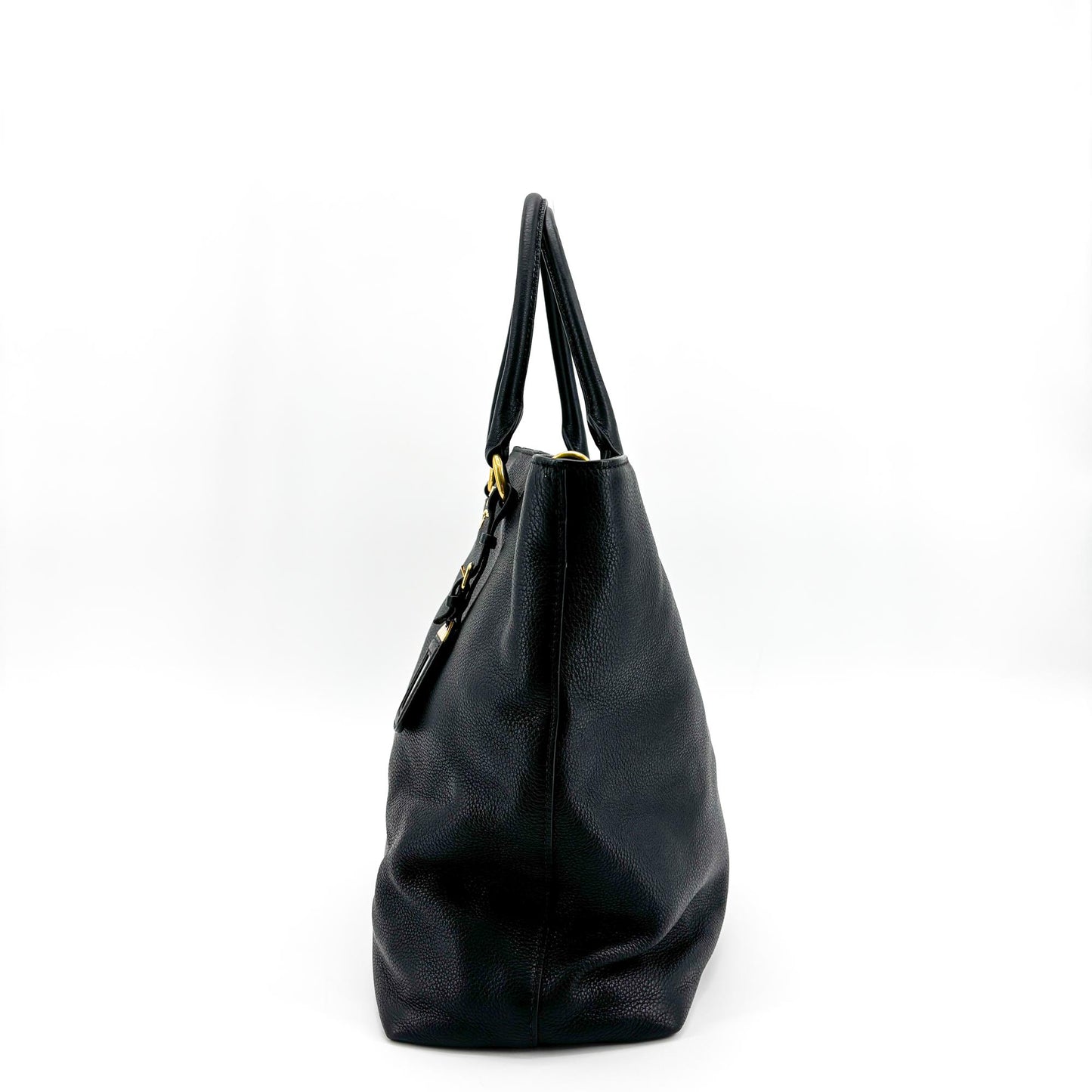 Prada Vitello Daino Leather Tote Bag Black Gold Hardware