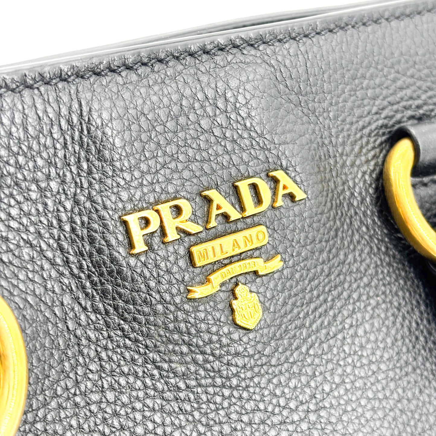 Prada Vitello Daino Leather Tote Bag Black Gold Hardware