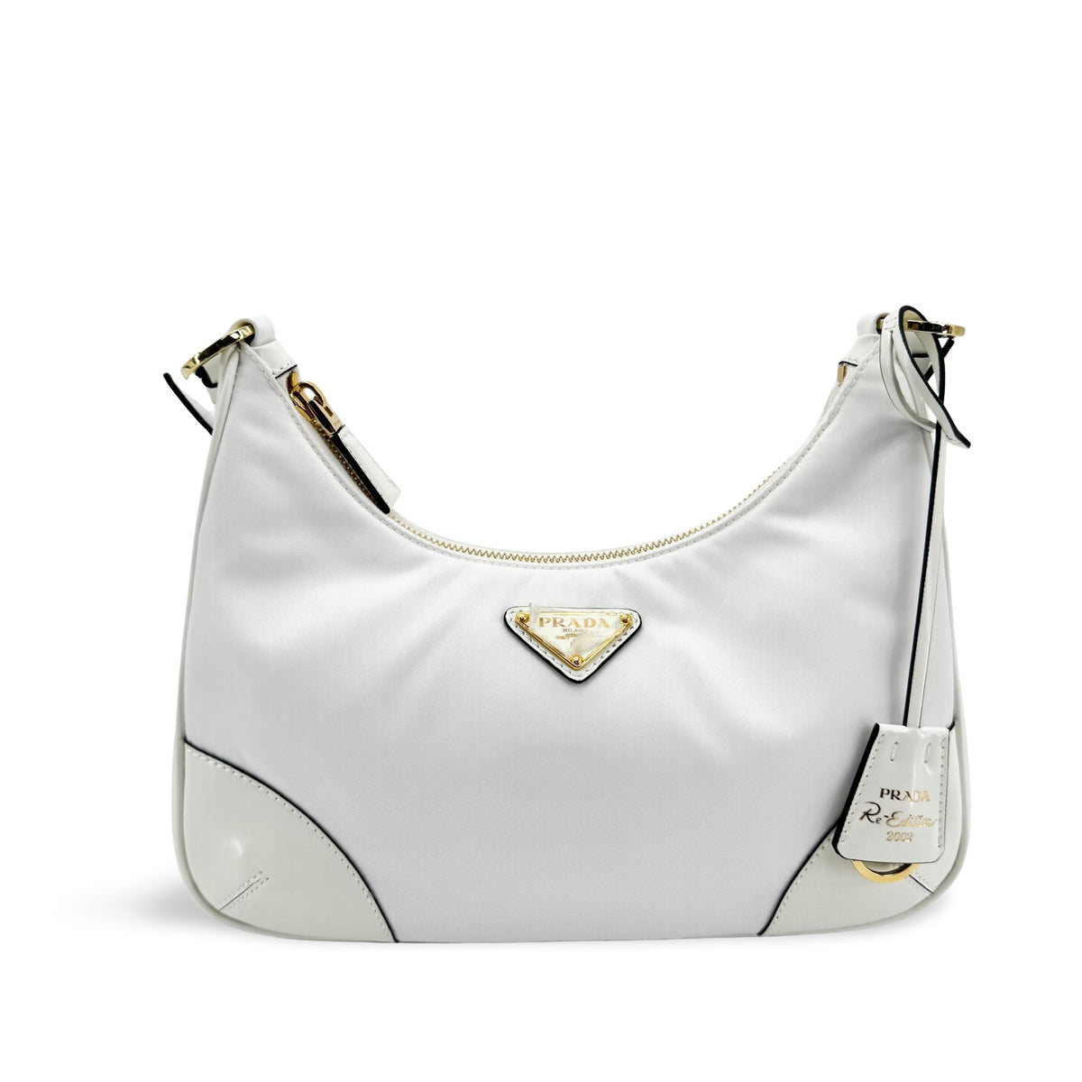 Prada Re-Edition 2002 Nylon Brushed Leather Crossbody Bag White Gold Hardware