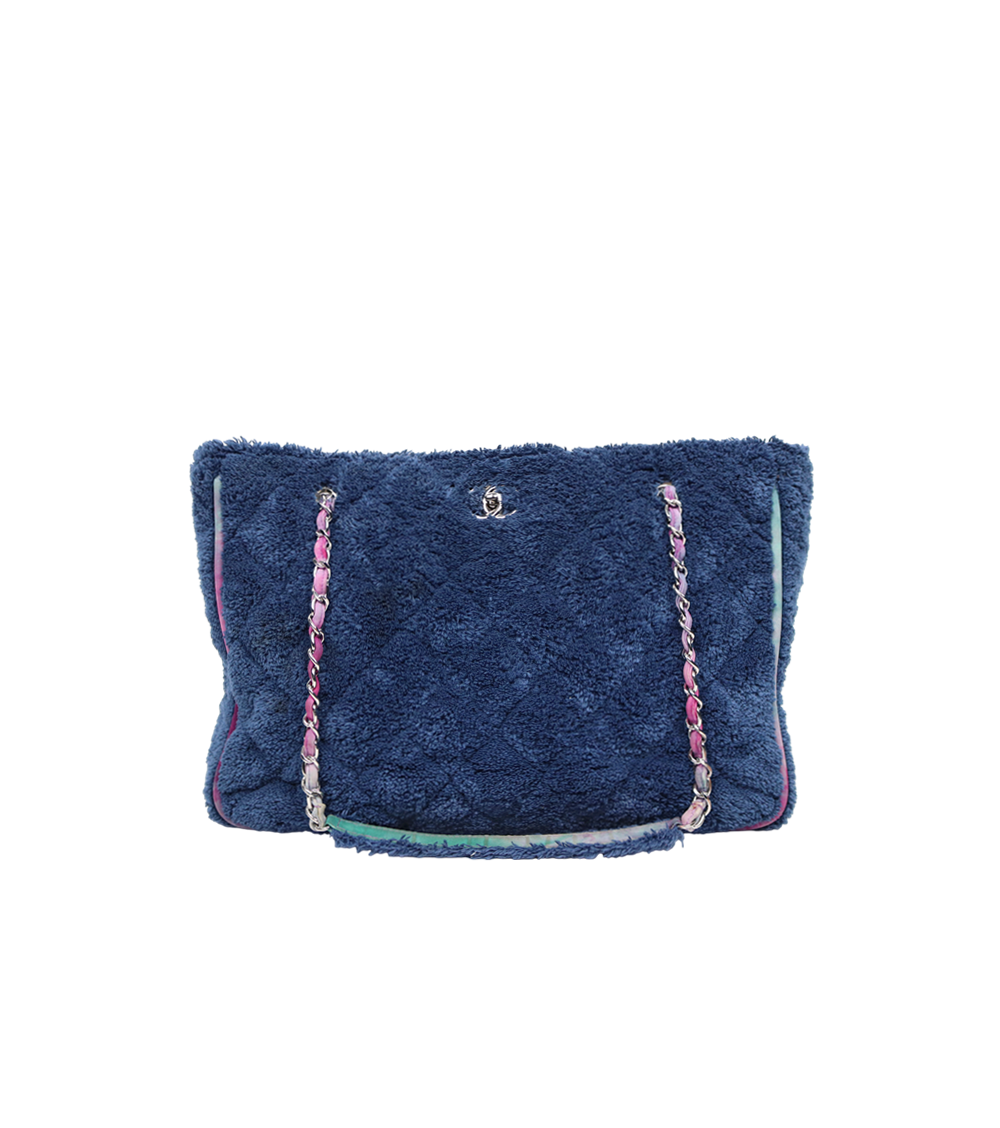 Chanel Navy Shearling Quilted CC Timeless Chain Shoulder Bag