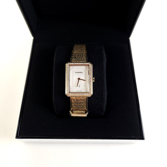 Medium Boyfriend 18K Diamond Tweed Strap Watch