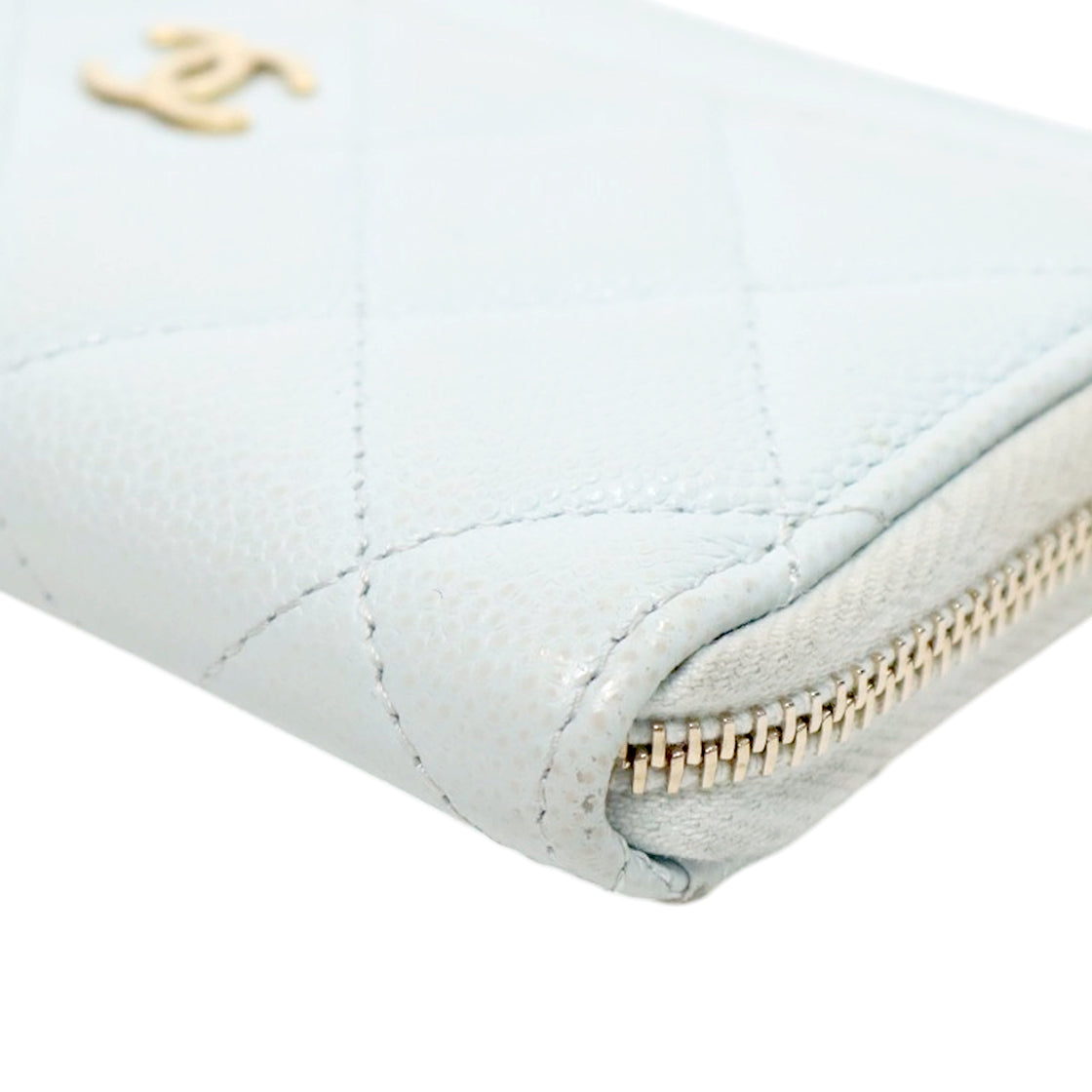 Chanel Sky Blue Caviar Classic Zipper Card Wallet