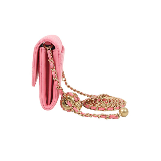 Chanel Mini Pink Golden Ball Chain Wallet Crossbody Bag
