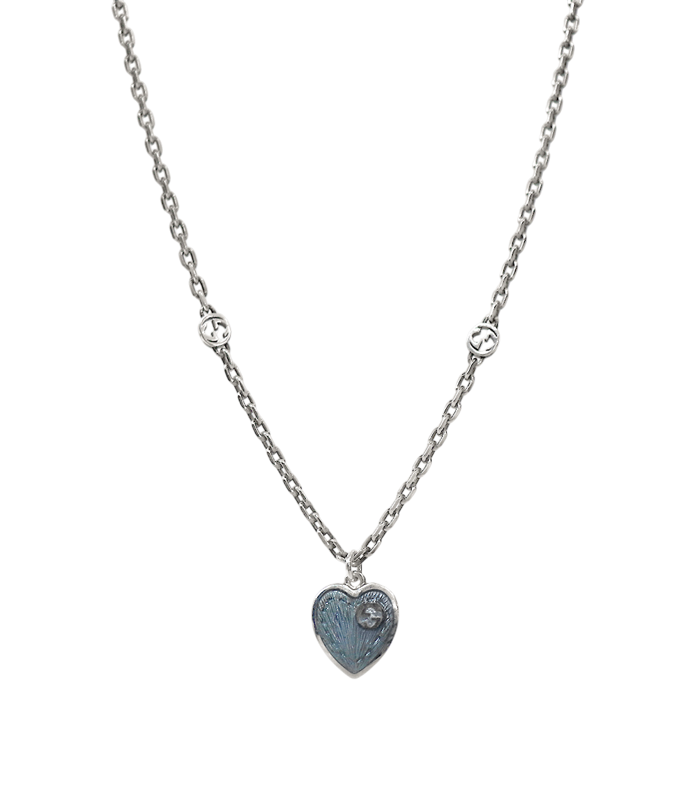 Gucci Blue Heart Interlocking G Silver Necklace