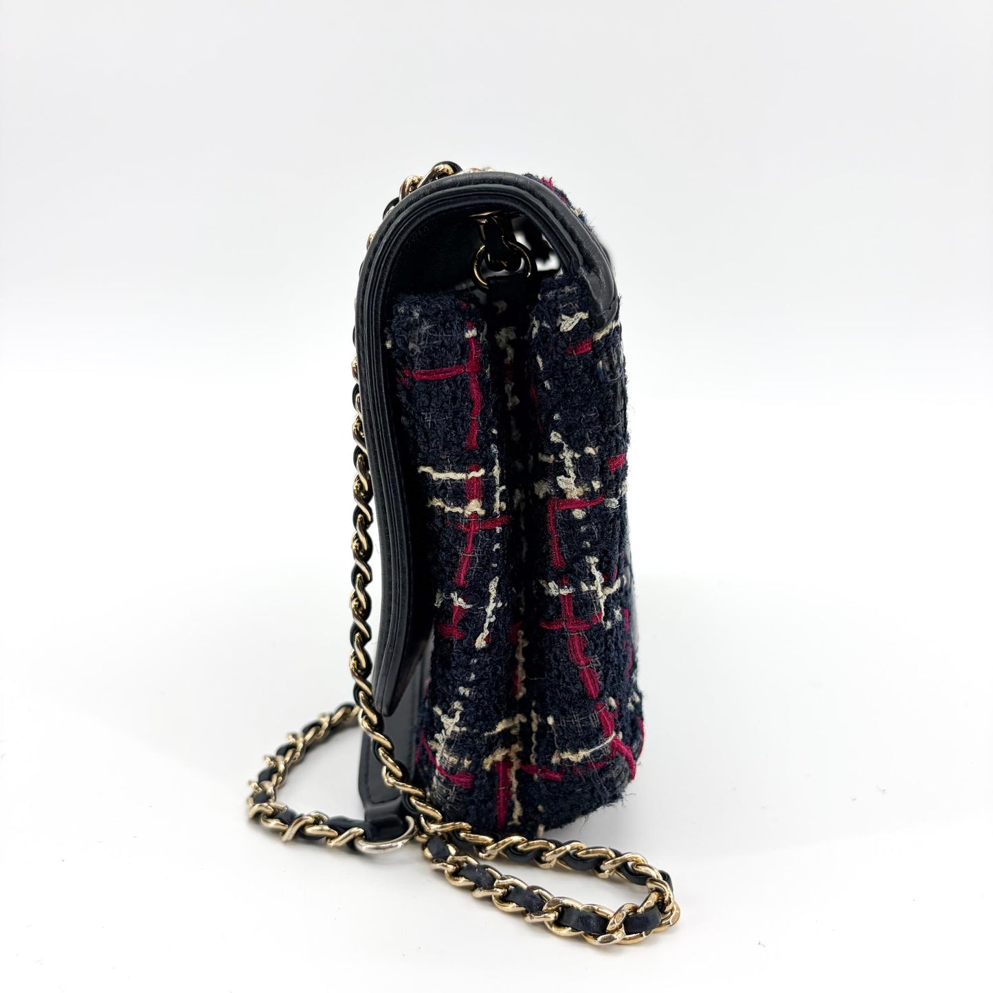 Chanel CC Filigree Tweed Flap Bag Medium Black Red