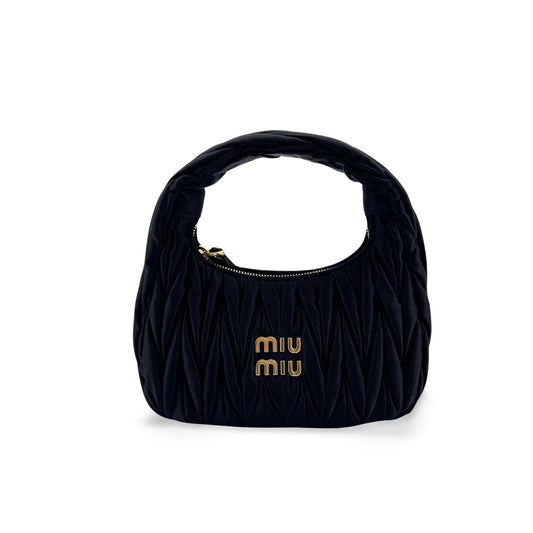 Miu Miu Wander Matelassé Satin Mini Hobo Bag Black