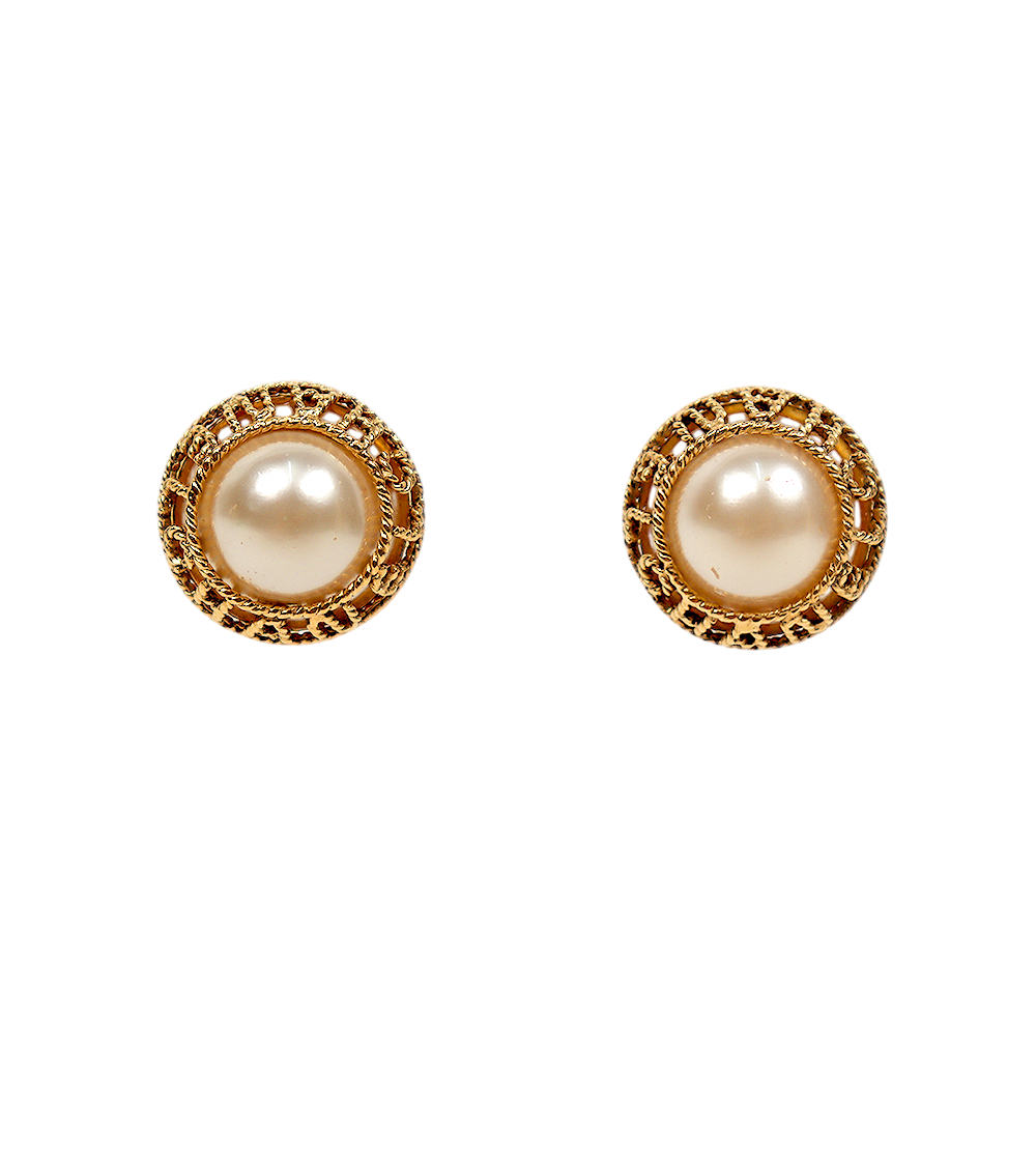 Chanel Lettering Pearl Gold Earrings