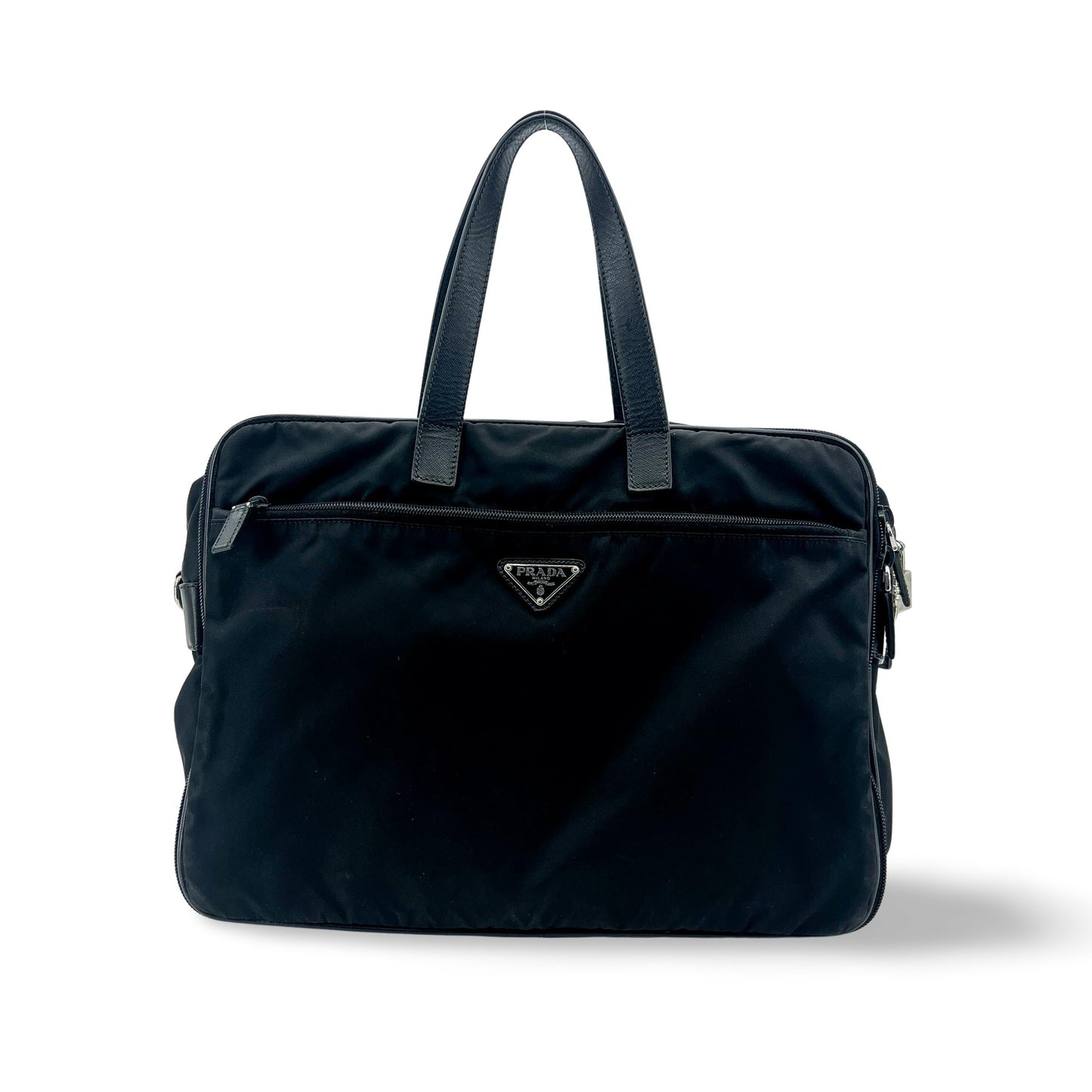 Prada Tessuto Nylon Saffiano Briefcase Black