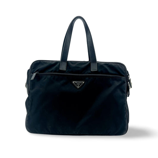 Prada Tessuto Nylon Saffiano Briefcase Black