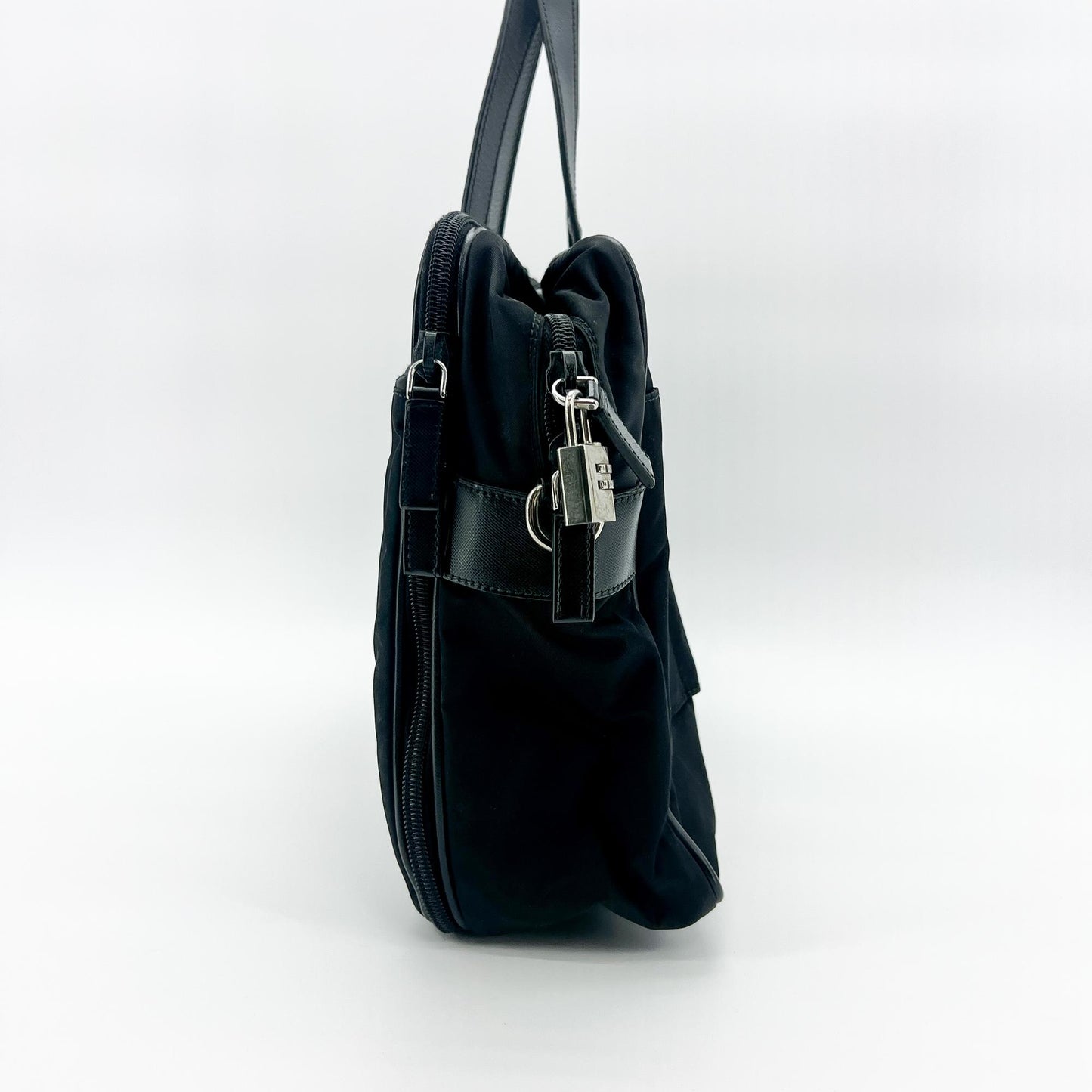 Prada Tessuto Nylon Saffiano Briefcase Black