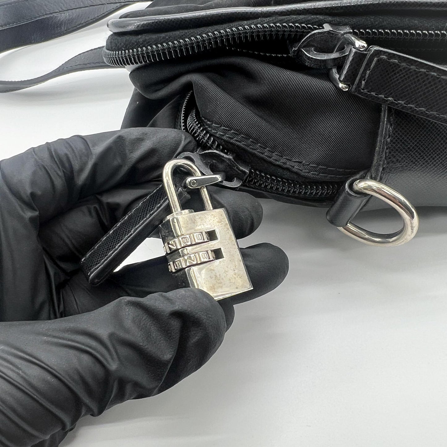 Prada Tessuto Nylon Saffiano Briefcase Black