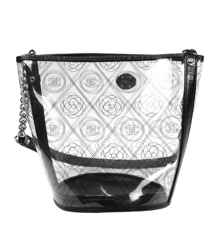Chanel Black PVC Camelia Bucket Bag