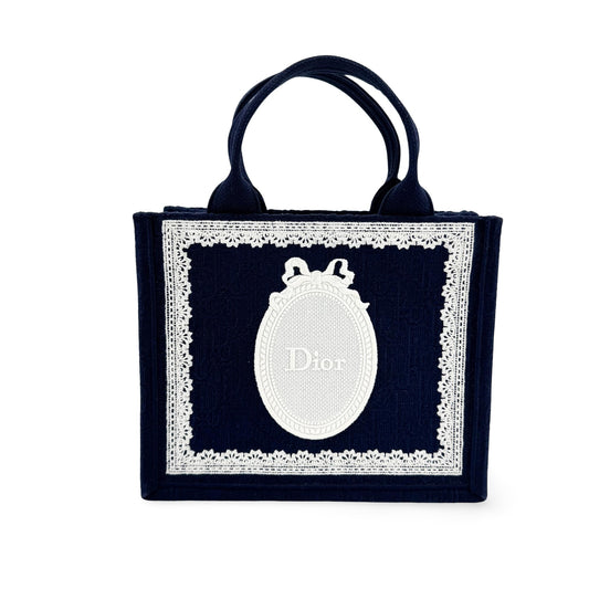 Dior Medallion Lace Embroidery Small Book Tote Bag Navy