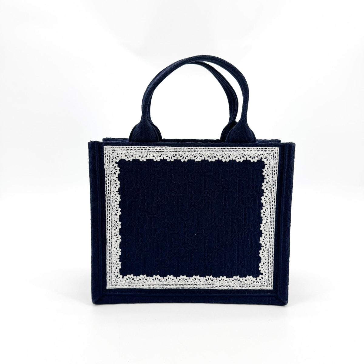 Dior Medallion Lace Embroidery Small Book Tote Bag Navy