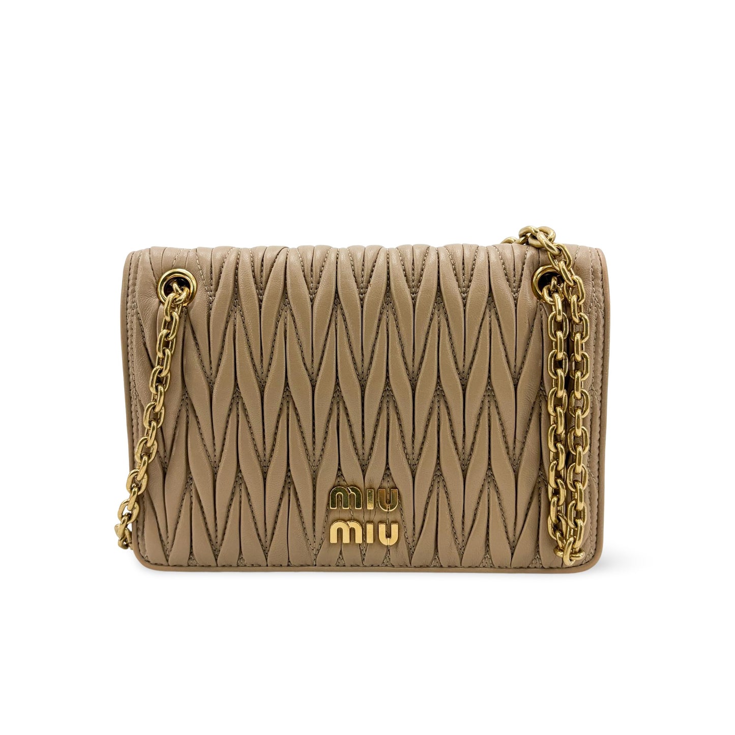 Miu Miu Matelassé Napa Leather Shoulder Bag Oak