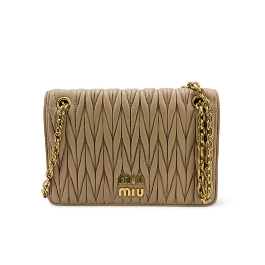 Miu Miu Matelassé Napa Leather Shoulder Bag Oak
