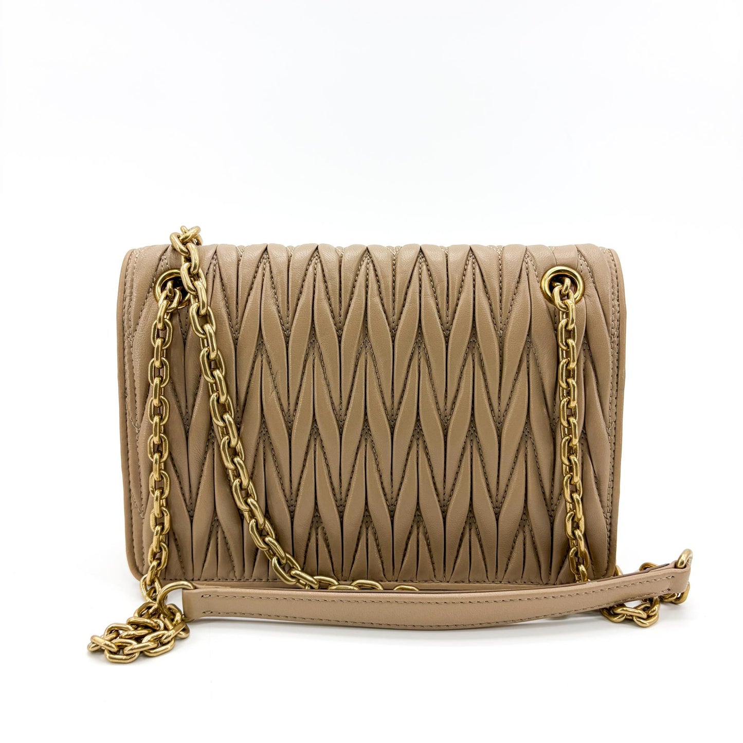Miu Miu Matelassé Napa Leather Shoulder Bag Oak