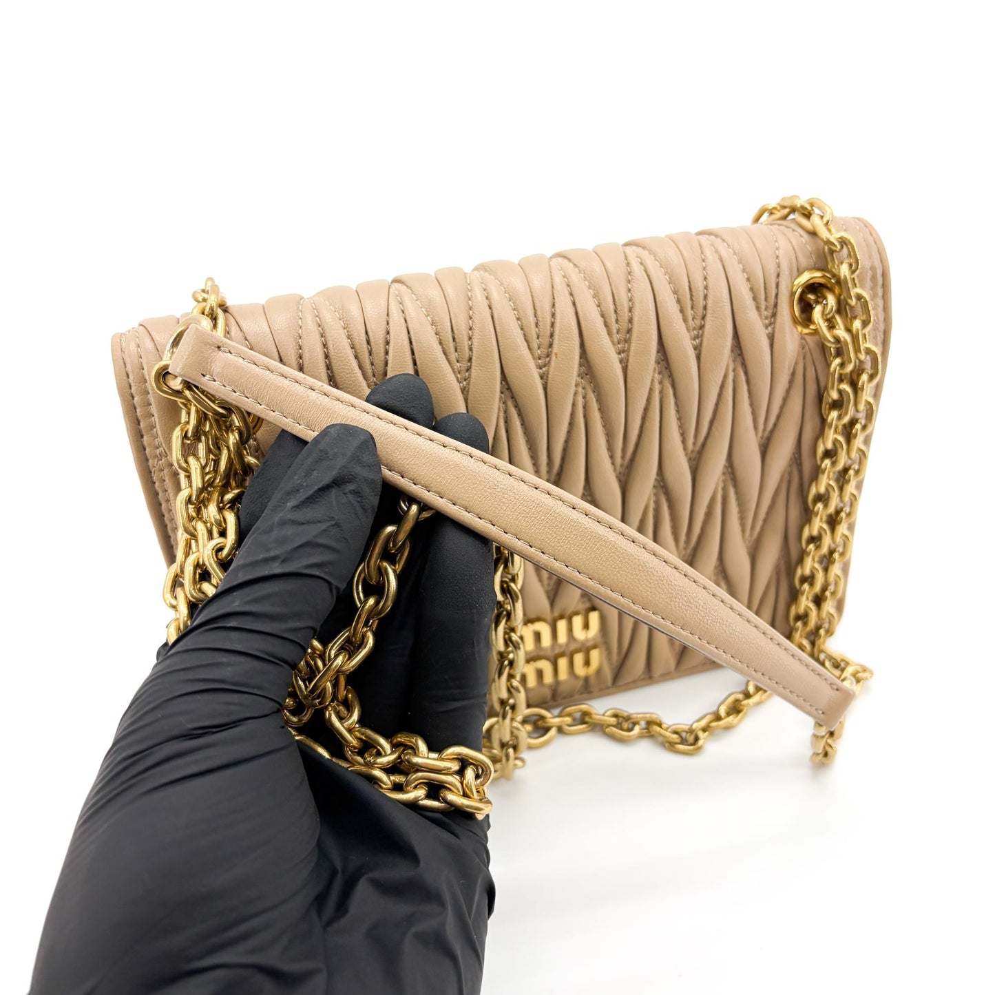 Miu Miu Matelassé Napa Leather Shoulder Bag Oak