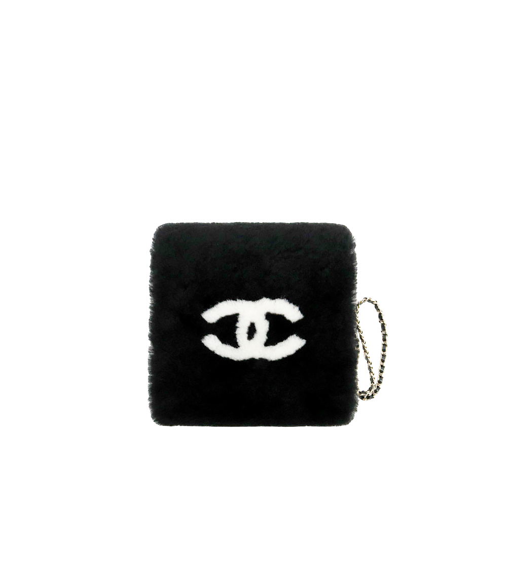 Chanel Black Shearling Chain Shoulder Bag