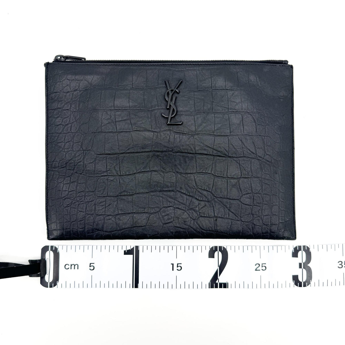 Saint Laurent Monogram Crocodile Embossed Document Holder Black