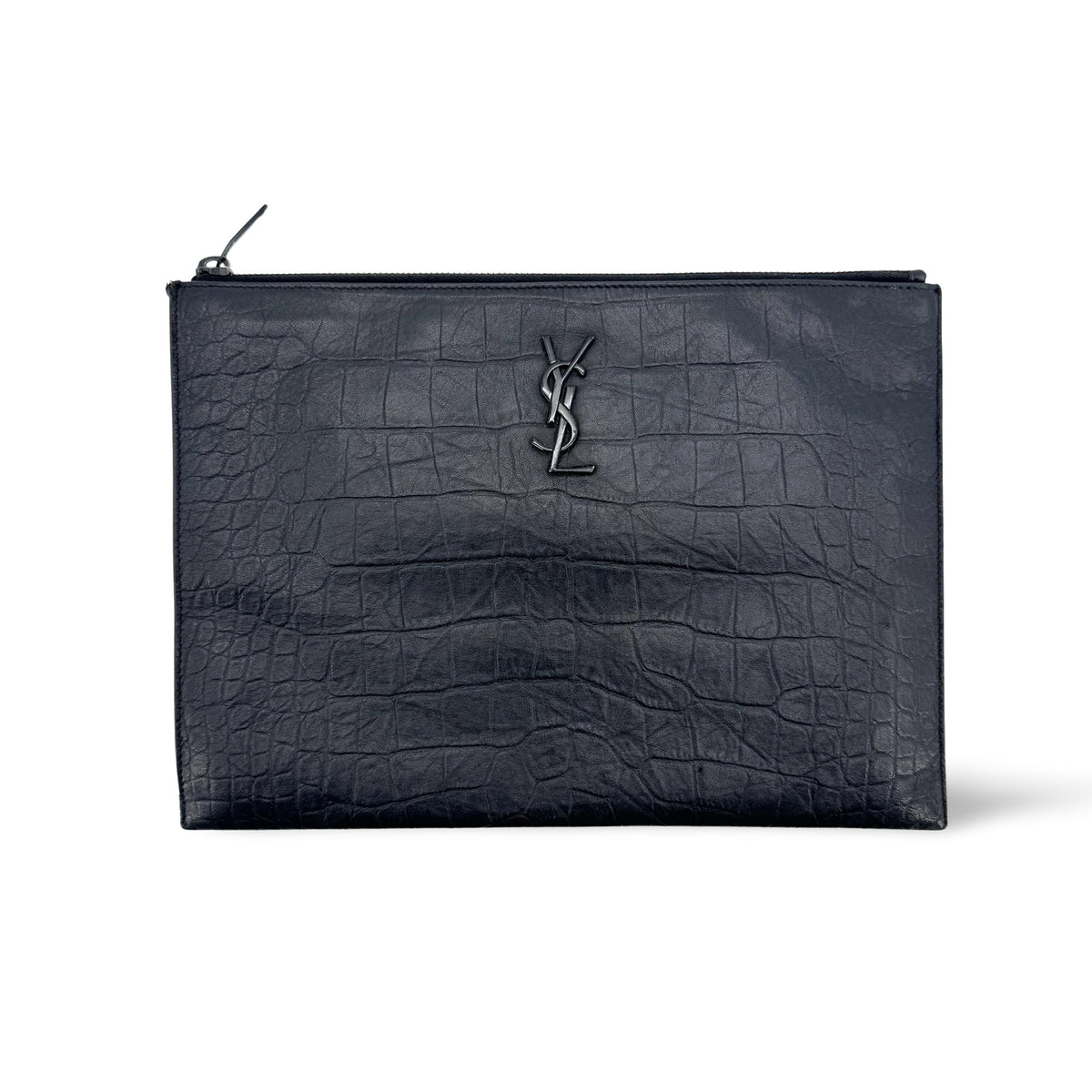 Saint Laurent Monogram Crocodile Embossed Document Holder Black