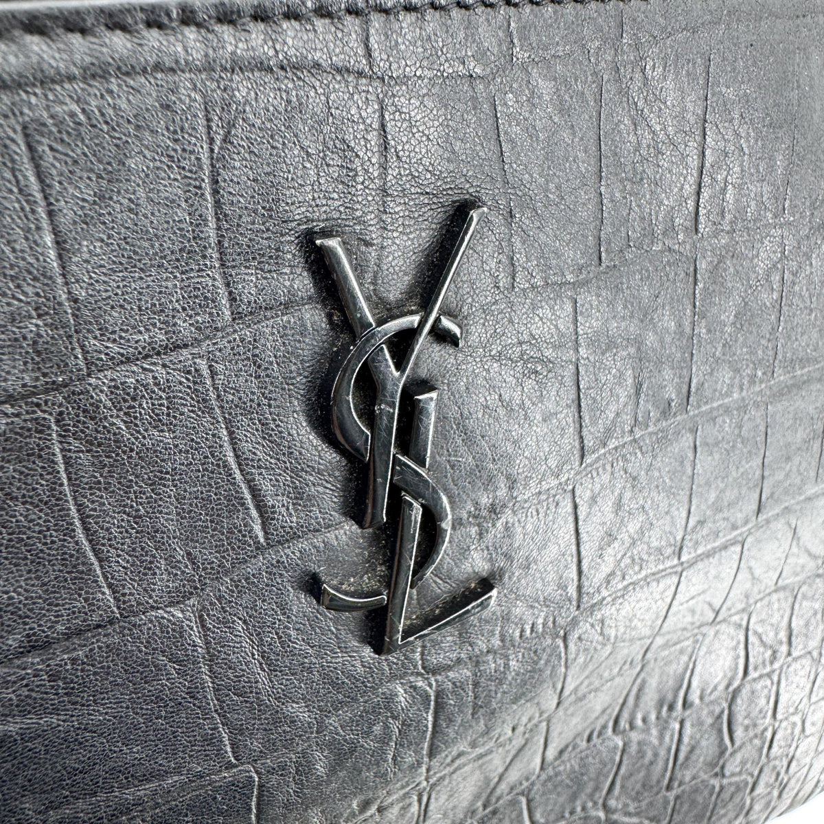 Saint Laurent Monogram Crocodile Embossed Document Holder Black
