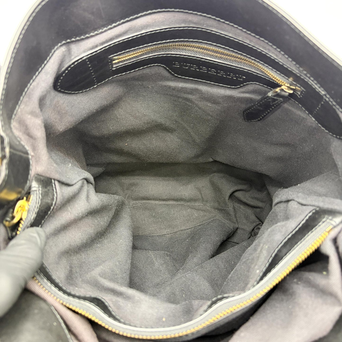 Burberry Medium Haymarket Check Buckle Hobo Bag Beige Black