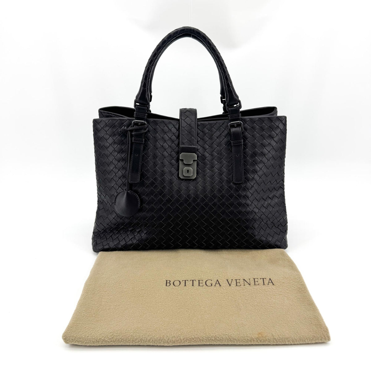 Bottega Veneta Intrecciato Roma Small Tote Bag Black