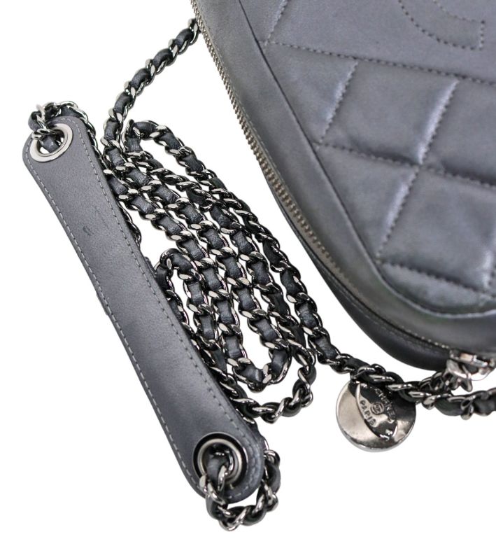 Chanel Metallic Silver Leather Camera Crossbody Bag