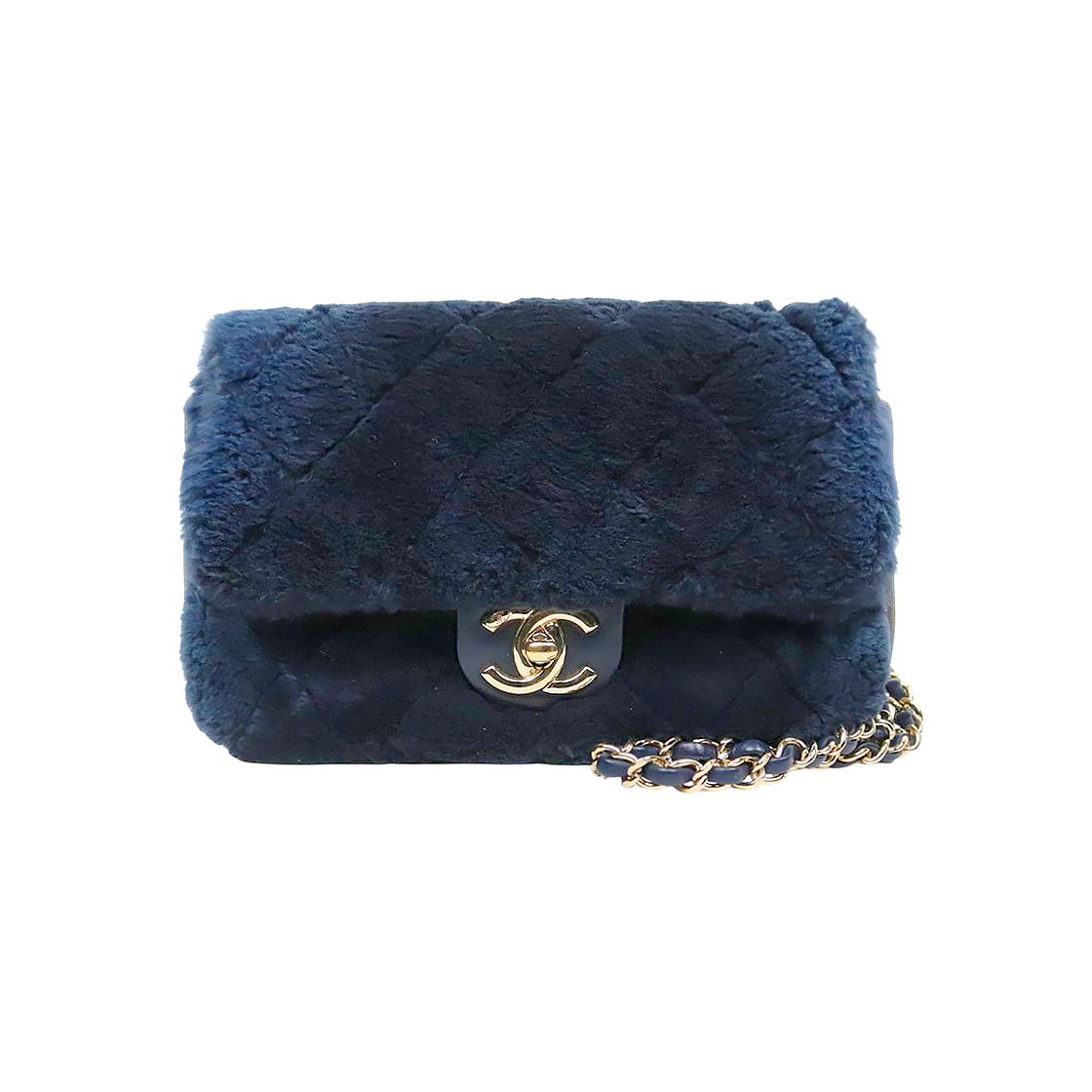 Chanel Navy Shearling Chain Shoulder Bag