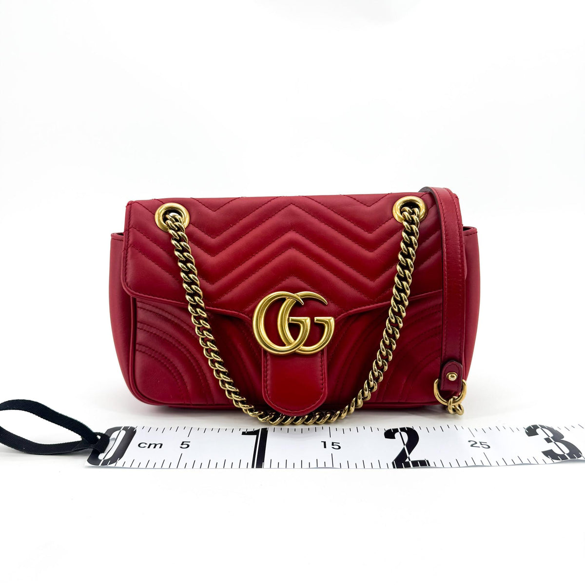 Gucci GG Marmont Matelassé Mini Crossbody Bag Red Gold Hardware