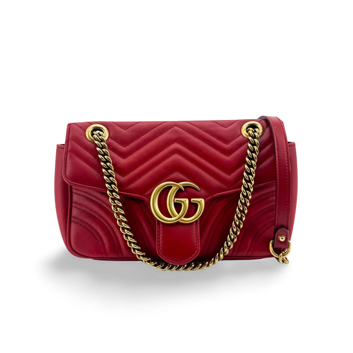 Gucci GG Marmont Matelassé Mini Crossbody Bag Red Gold Hardware