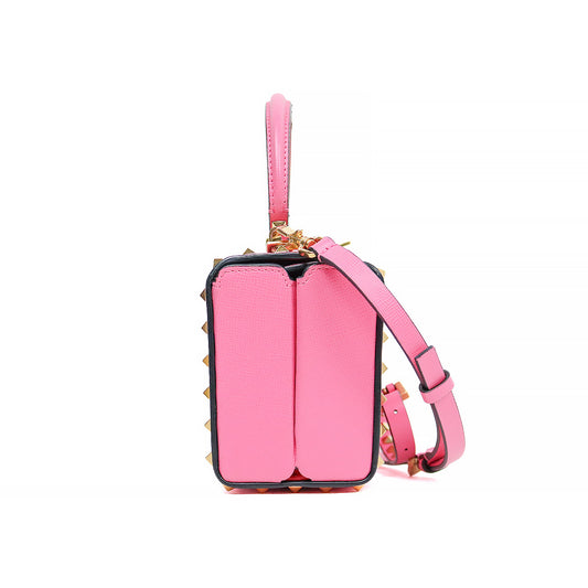 Valentino Pink Leather Rockstud Box Top-Handle Tote Bag
