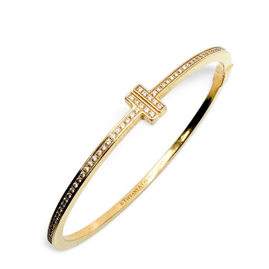Bracelet jonc articulé Tiffany T Two en or jaune 18 carats avec diamants