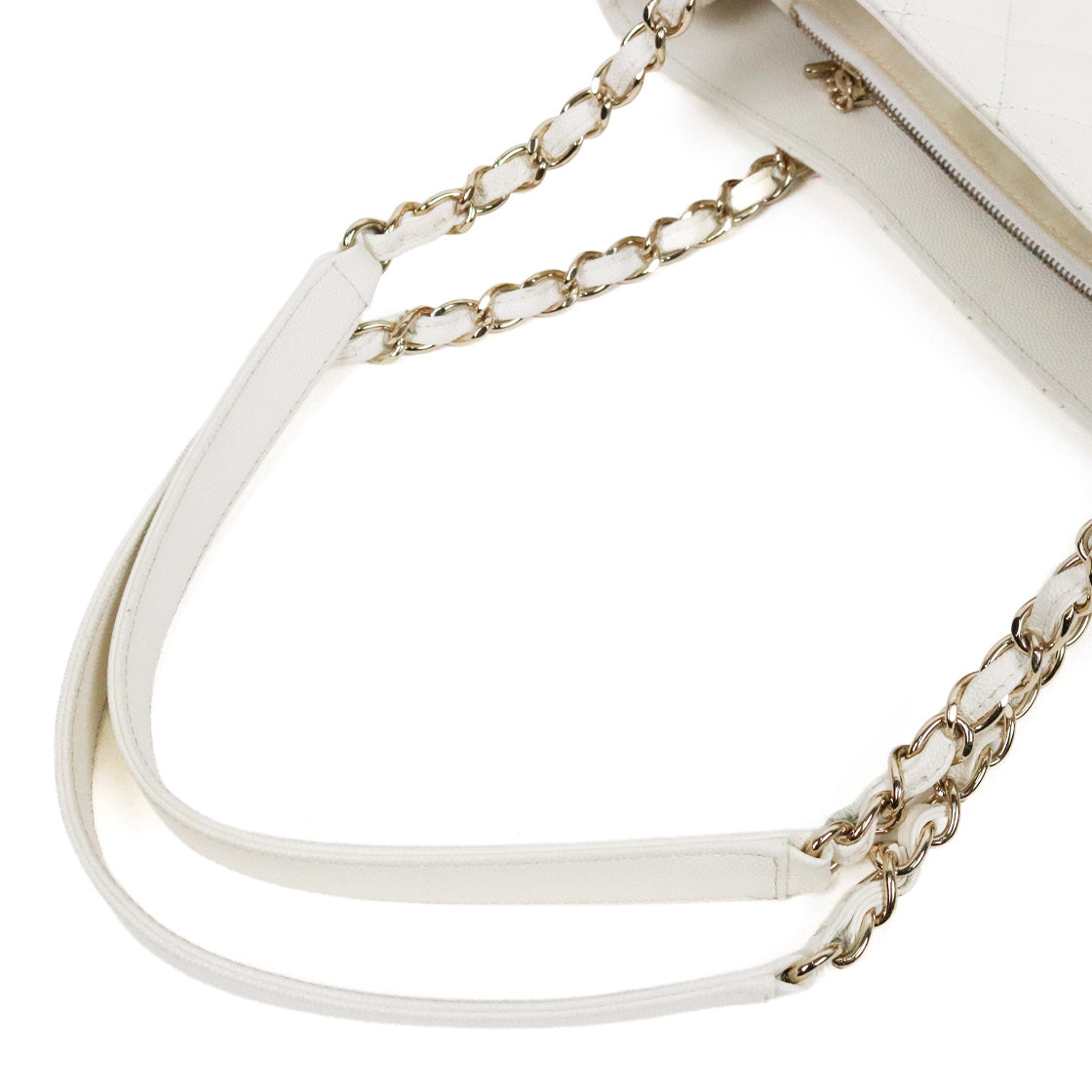 Chanel White Caviar Quilted CC Pocket Chain Shoulder Bag