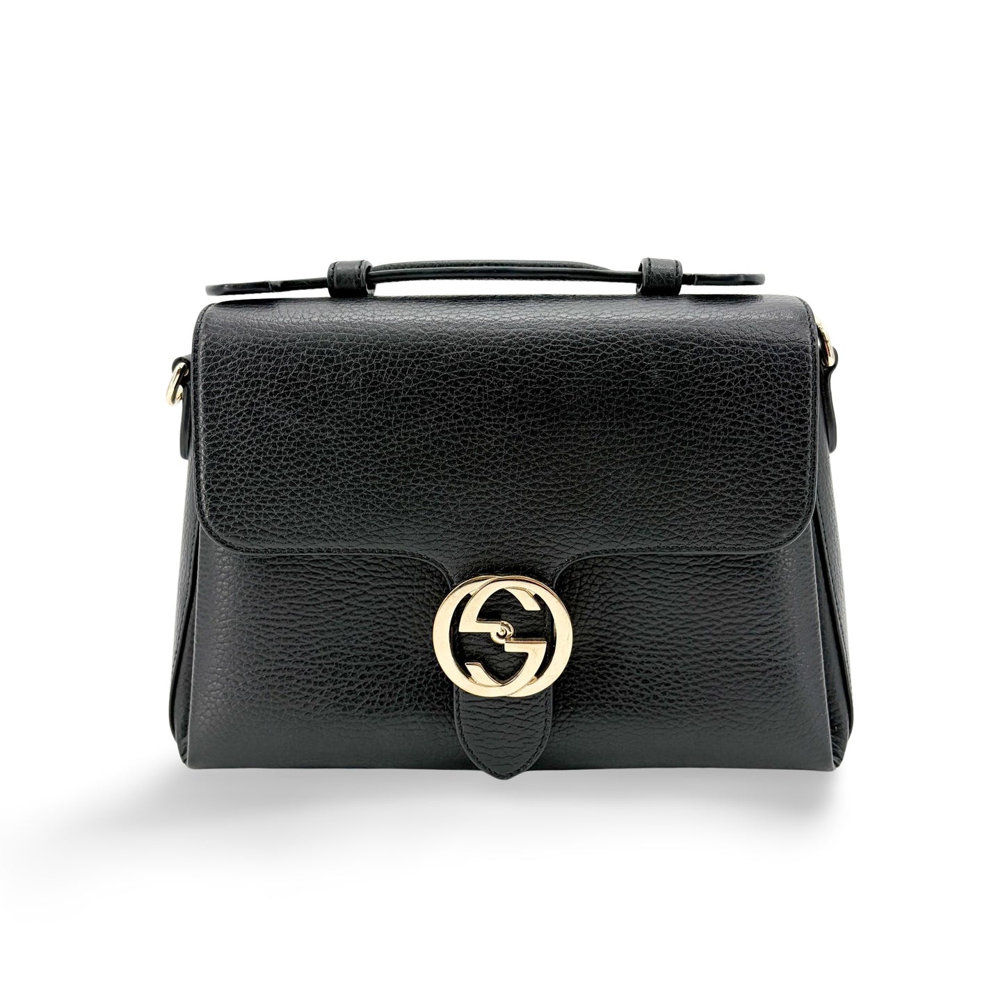 Gucci Interlocking G Medium Top Handle Bag Black Gold Hardware