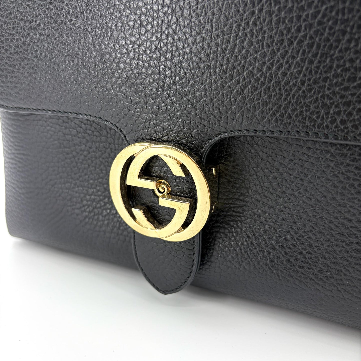 Gucci Interlocking G Medium Top Handle Bag Black Gold Hardware