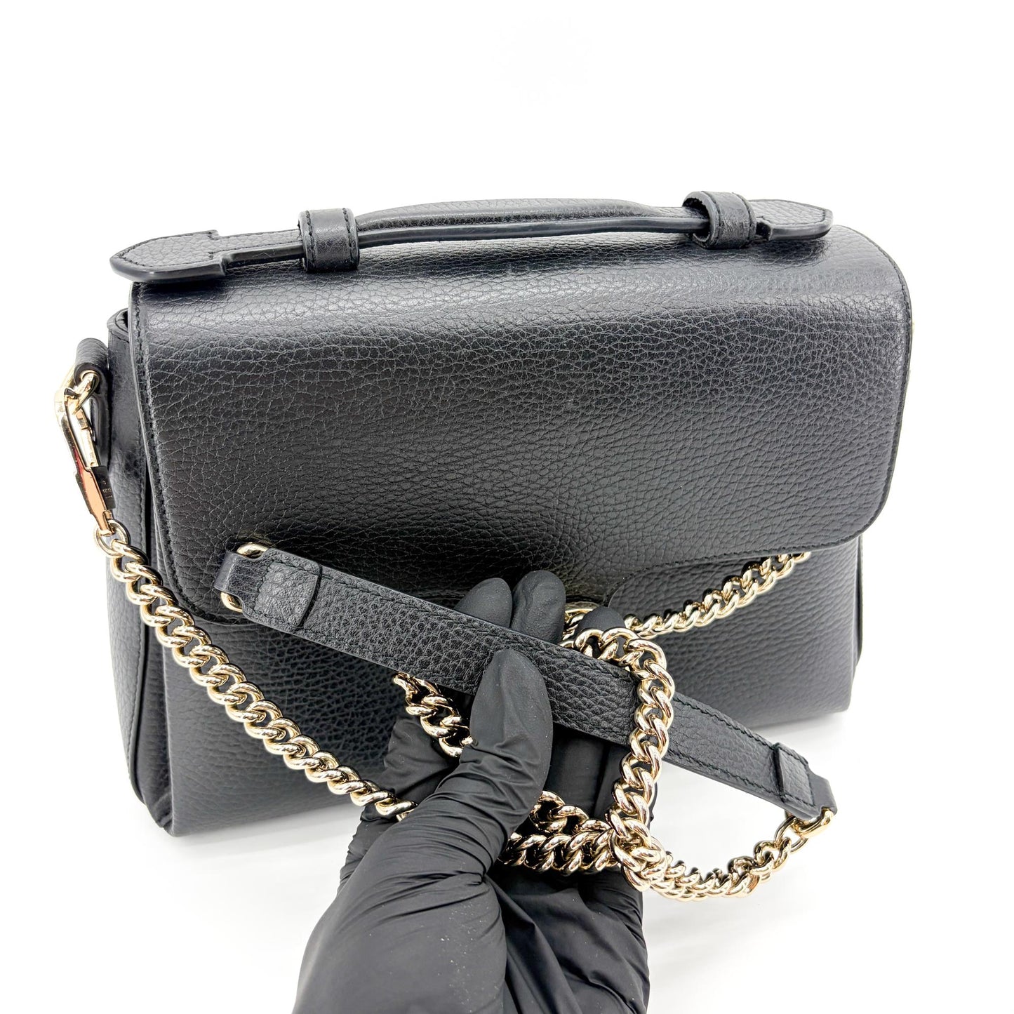 Gucci Interlocking G Medium Top Handle Bag Black Gold Hardware