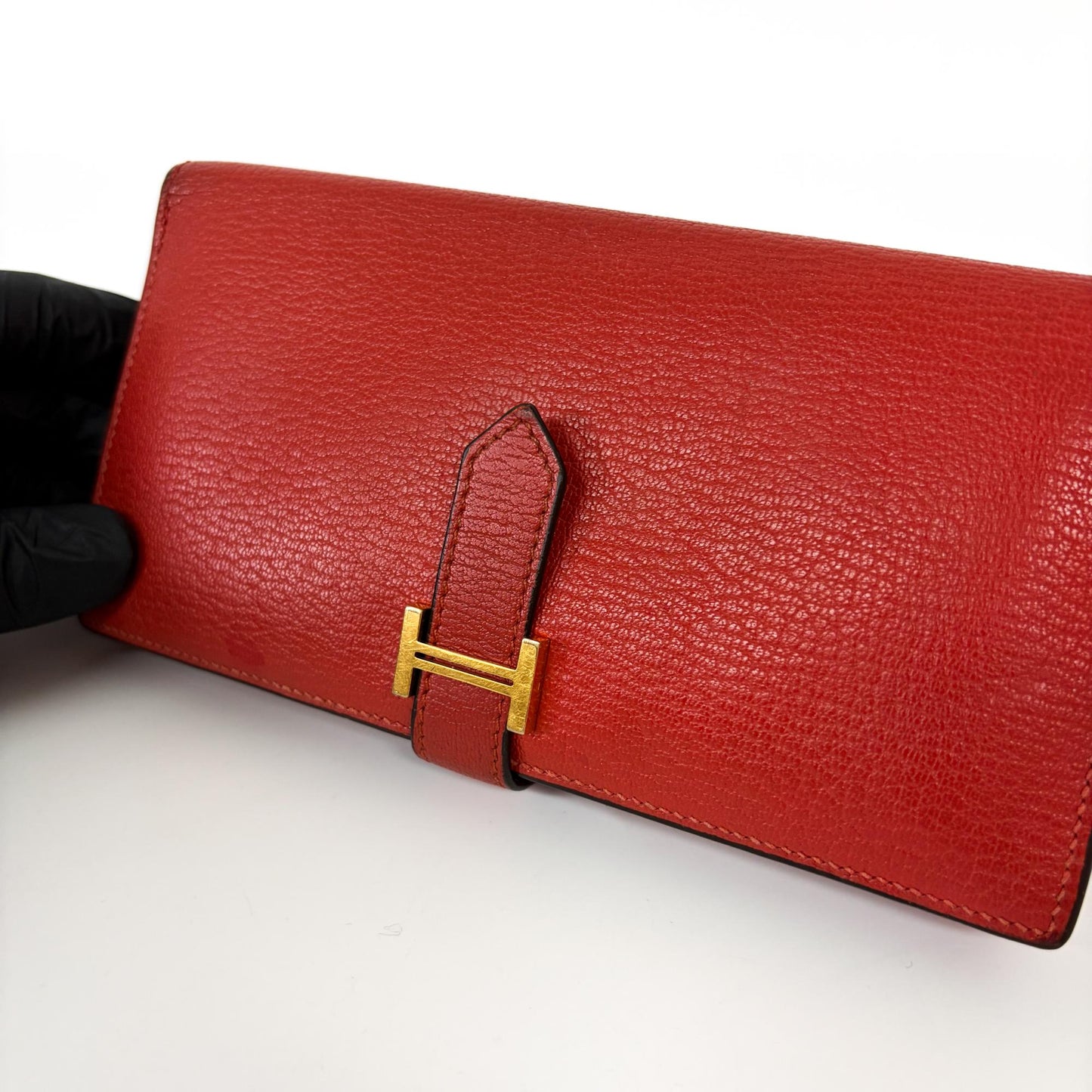 Hermès Beane Soufflé Wallet Rouge Kazak Gold Hardware A Stamp
